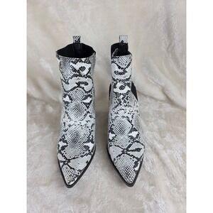 Pointed Toe Snake Print Ankle Boots Block Heel Elastic Side Fashion